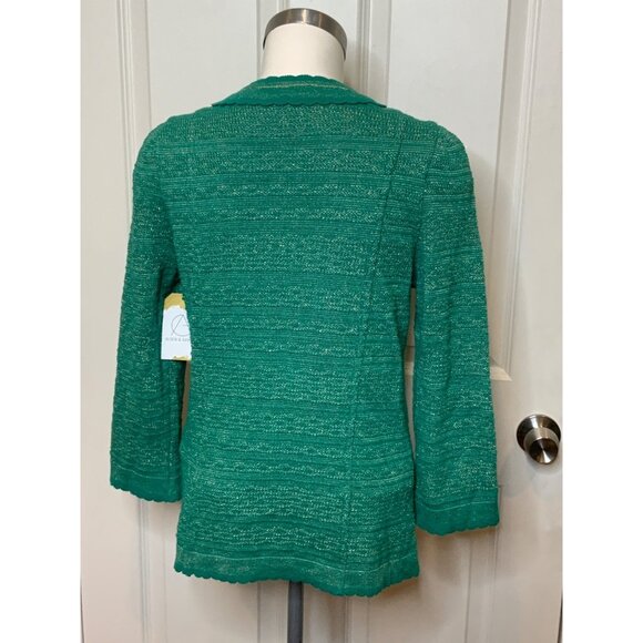 Manouch Pauline Teal Green & Metallic Gold Ruffle Cardigan, Size M - Picture 6 of 11